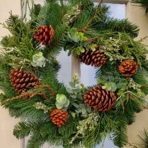 christmas-wreath-8-bells-pine-cones-evergreen-artificial-holly-days-nursery-garden-center-landscaping-2020